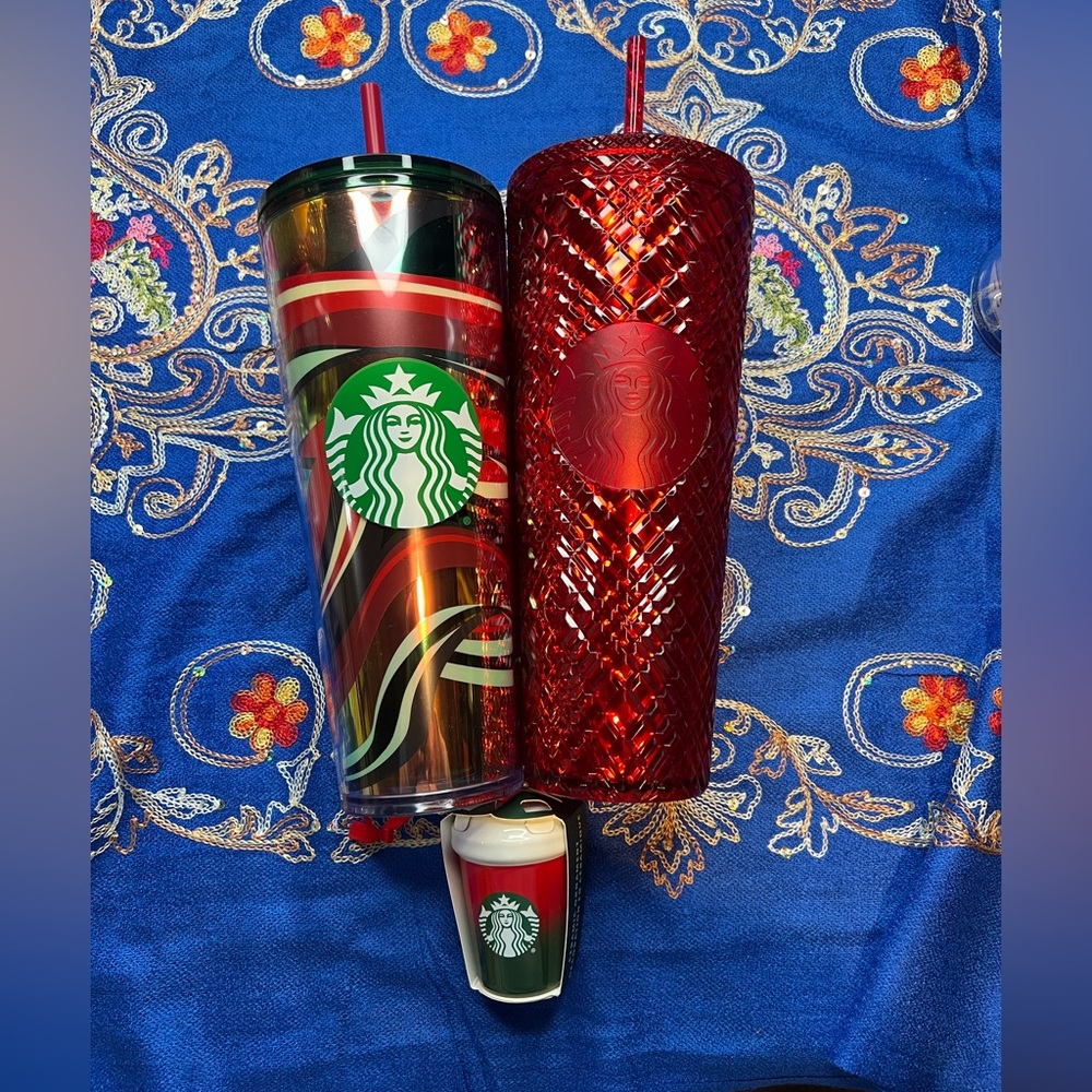 Holiday inspired Starbucks tumbler bundle set with glass ornament